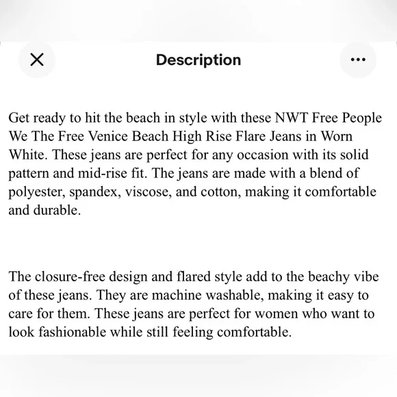 Free People Venice Beach Flare Jeans in Worn White. NWT size 30,31. - Picture 9 of 11